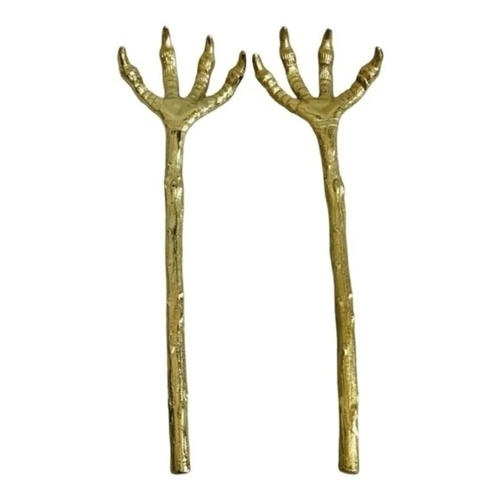 Serving Hands Halloween Claw Salad Servers Set of 2 Gold Metal Tongs Forks VG